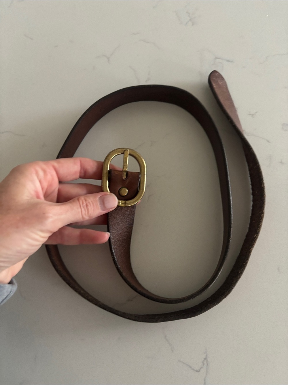 JCrew Brown Leather Belt with Brass Buckle